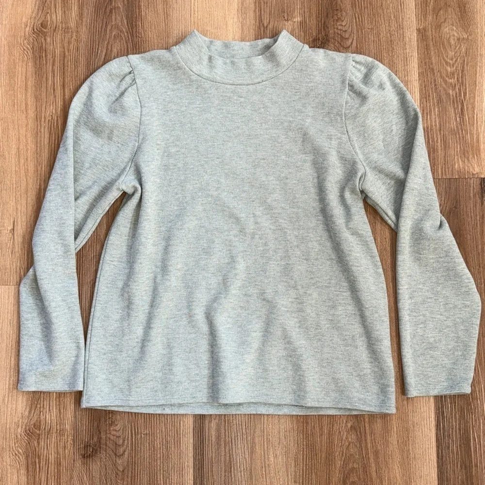 Madewell Women's Top Sage Green Plush Mock-neck Puff-Sleeve Top Large NB512